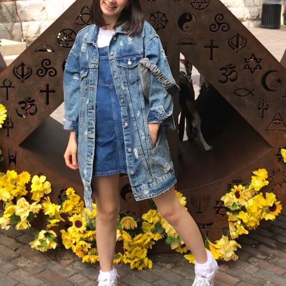 Mini overall denim dress